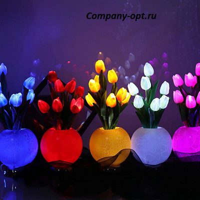 Лампа светодиодная ваза с тюльпанами